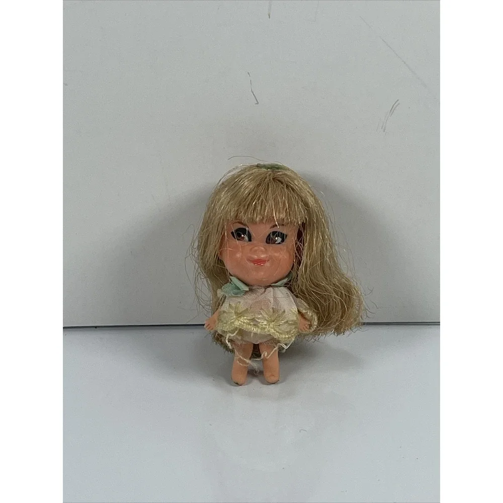 Original Little Kiddle doll yellow hair & sheer flower dress brown eyes Toy Girl